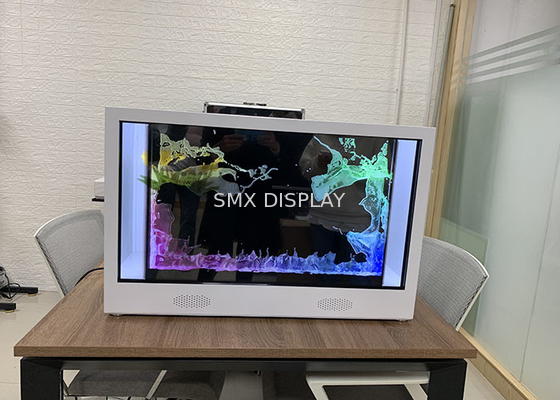3 exhibición transparente echada a un lado de la pirámide del holograma del tacto 3D de la caja de la pantalla del holograma 3D