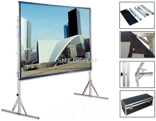 120 pulgadas de proyección delantera trasera plegable rápida proyector portátil pantalla de proyección con tela de PVC 3D de metal de pie
